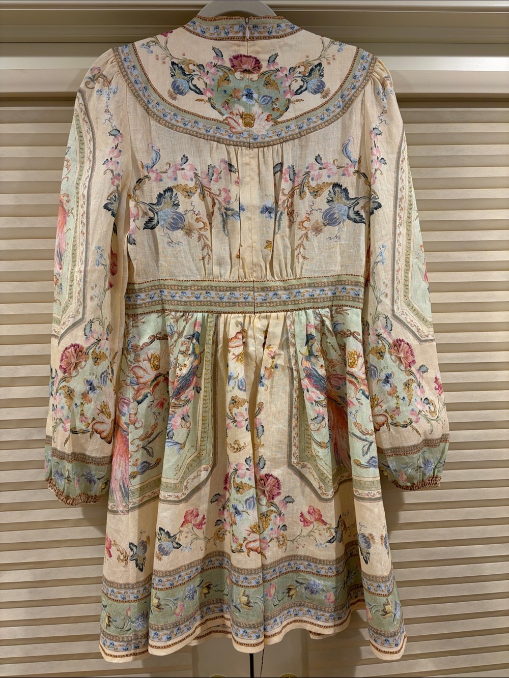 NWOT Zimmermann Floral Embroidered Cream & Sage Linen Mini Dress, Size AU 0 = XS - Picture 5 of 6